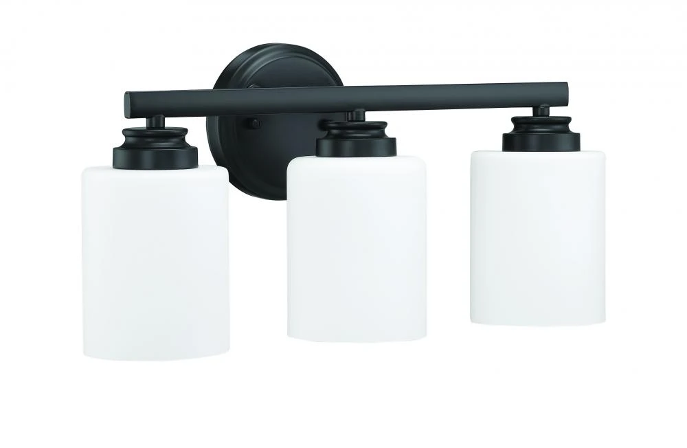 Bolden 3 Light Vanity in Flat Black (White Glass) (9V3YR)