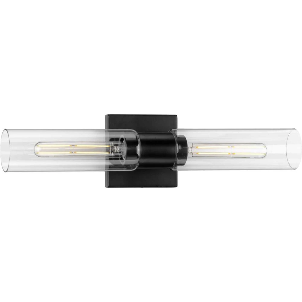 Clarion Collection Two-Light Matte Black and Clear Glass Modern Style Bath Vanity Wall Light (AQ86A)