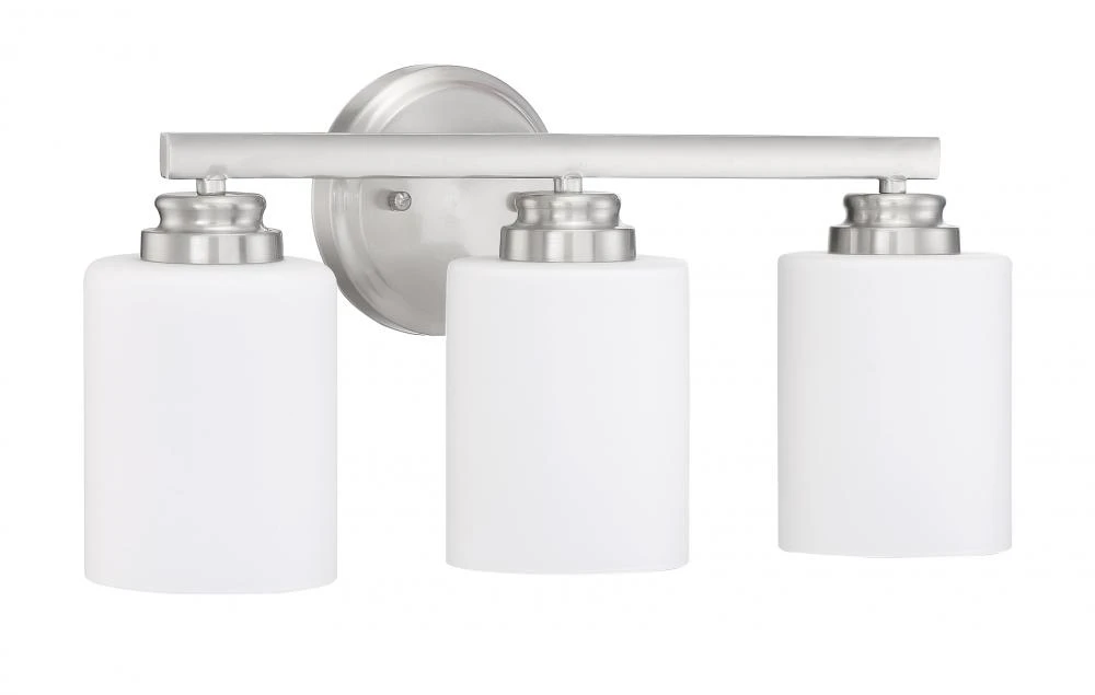 Bolden 3 Light Vanity in Brushed Polished Nickel (White Glass) (9V3YP)