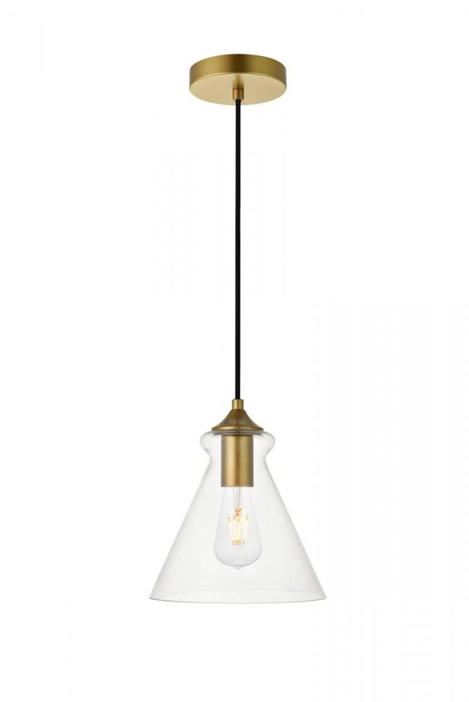 Destry 1 Light Brass Pendant with Clear Glass (J124K)